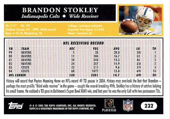 2005 Topps #232 Brandon Stokley Back