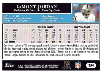 2005 Topps #254 LaMont Jordan Back