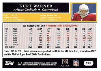 2005 Topps #298 Kurt Warner Back
