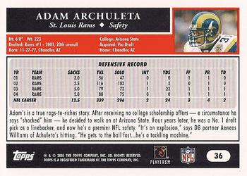 2005 Topps #36 Adam Archuleta Back