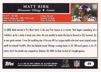 2005 Topps #49 Matt Birk Back