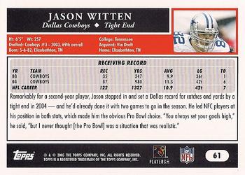 2005 Topps #61 Jason Witten Back