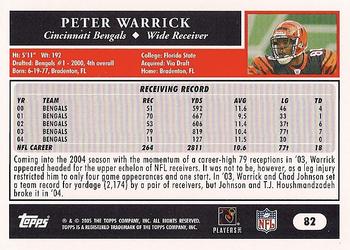 2005 Topps #82 Peter Warrick Back