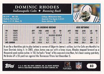 2005 Topps #83 Dominic Rhodes Back
