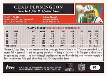2005 Topps #91 Chad Pennington Back