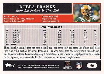 2005 Topps #96 Bubba Franks Back