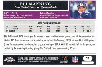 2005 Topps Chrome #36 Eli Manning Back