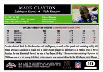 2005 Topps Chrome #173 Mark Clayton Back