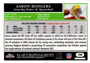 2005 Topps Chrome #190 Aaron Rodgers Back