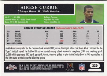 2005 Topps Chrome #230 Airese Currie Back