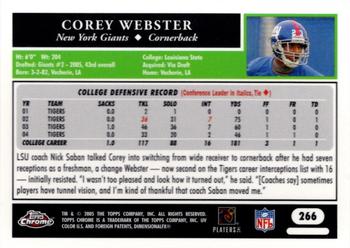 2005 Topps Chrome #266 Corey Webster Back