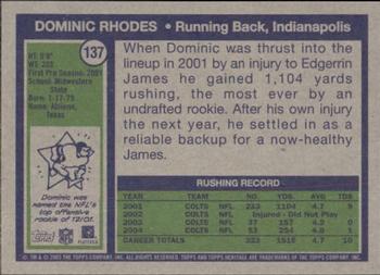 2005 Topps Heritage #137 Dominic Rhodes Back