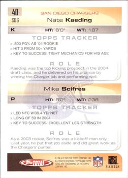 2005 Topps Total #40 Mike Scifres / Nate Kaeding Back