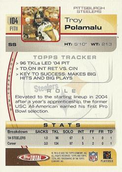 2005 Topps Total #104 Troy Polamalu Back