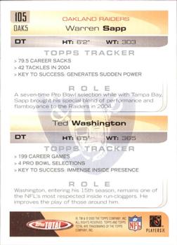 2005 Topps Total #105 Warren Sapp / Ted Washington Back