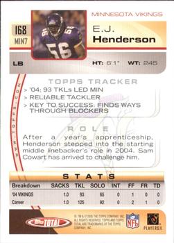 2005 Topps Total #168 E.J. Henderson Back