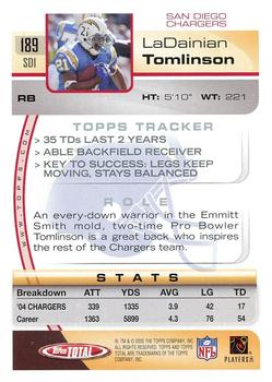 2005 Topps Total #189 LaDainian Tomlinson Back