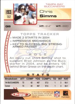 2005 Topps Total #193 Chris Simms Back
