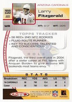 2005 Topps Total #233 Larry Fitzgerald Back