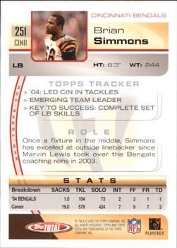 2005 Topps Total #251 Brian Simmons Back