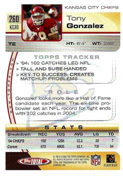 2005 Topps Total #260 Tony Gonzalez Back
