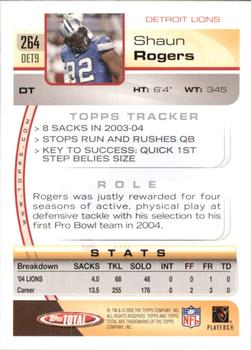 2005 Topps Total #264 Shaun Rogers Back