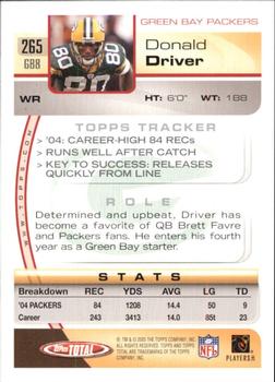 2005 Topps Total #265 Donald Driver Back