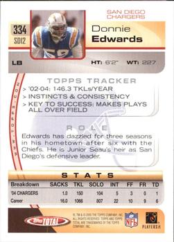 2005 Topps Total #334 Donnie Edwards Back