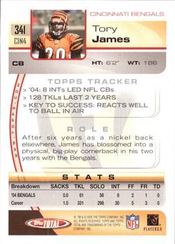 2005 Topps Total #341 Tory James Back