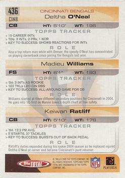 2005 Topps Total #436 Deltha O'Neal / Madieu Williams / Keiwan Ratliff Back