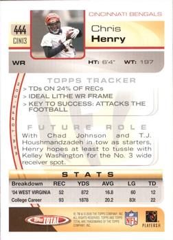 2005 Topps Total #444 Chris Henry Back
