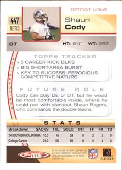 2005 Topps Total #447 Shaun Cody Back