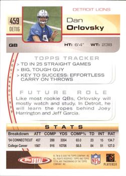 2005 Topps Total #459 Dan Orlovsky Back