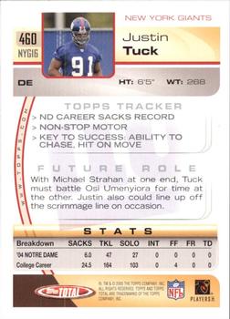 2005 Topps Total #460 Justin Tuck Back