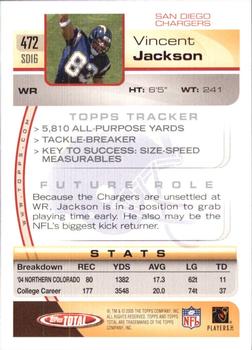 2005 Topps Total #472 Vincent Jackson Back