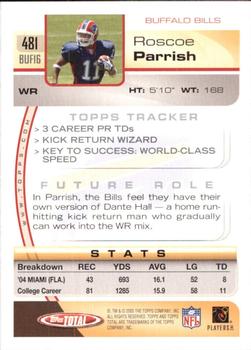 2005 Topps Total #481 Roscoe Parrish Back