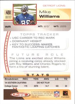 2005 Topps Total #491 Mike Williams Back