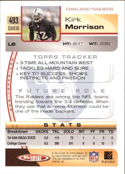 2005 Topps Total #493 Kirk Morrison Back