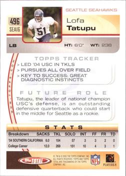 2005 Topps Total #496 Lofa Tatupu Back