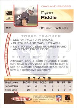 2005 Topps Total #498 Ryan Riddle Back