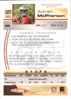 2005 Topps Total #527 Adrian McPherson Back