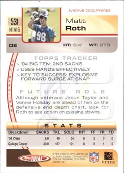 2005 Topps Total #531 Matt Roth Back