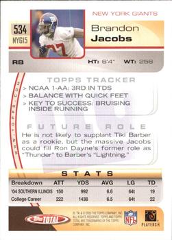 2005 Topps Total #534 Brandon Jacobs Back
