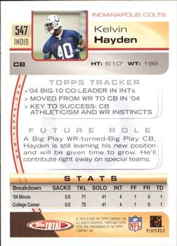 2005 Topps Total #547 Kelvin Hayden Back