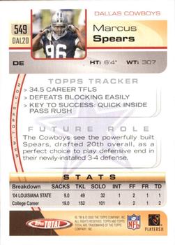 2005 Topps Total #549 Marcus Spears Back