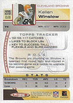 2005 Topps Total #273 Kellen Winslow Back