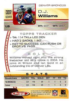 2005 Topps Total #337 D.J. Williams Back
