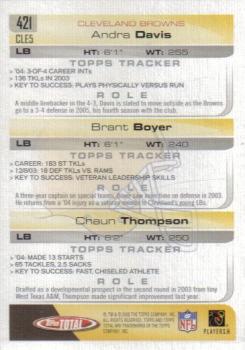 2005 Topps Total #421 Andra Davis / Brant Boyer / Chaun Thompson Back