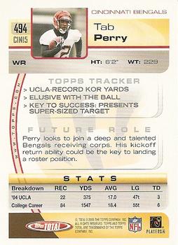 2005 Topps Total #494 Tab Perry Back