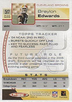 2005 Topps Total #517 Braylon Edwards Back